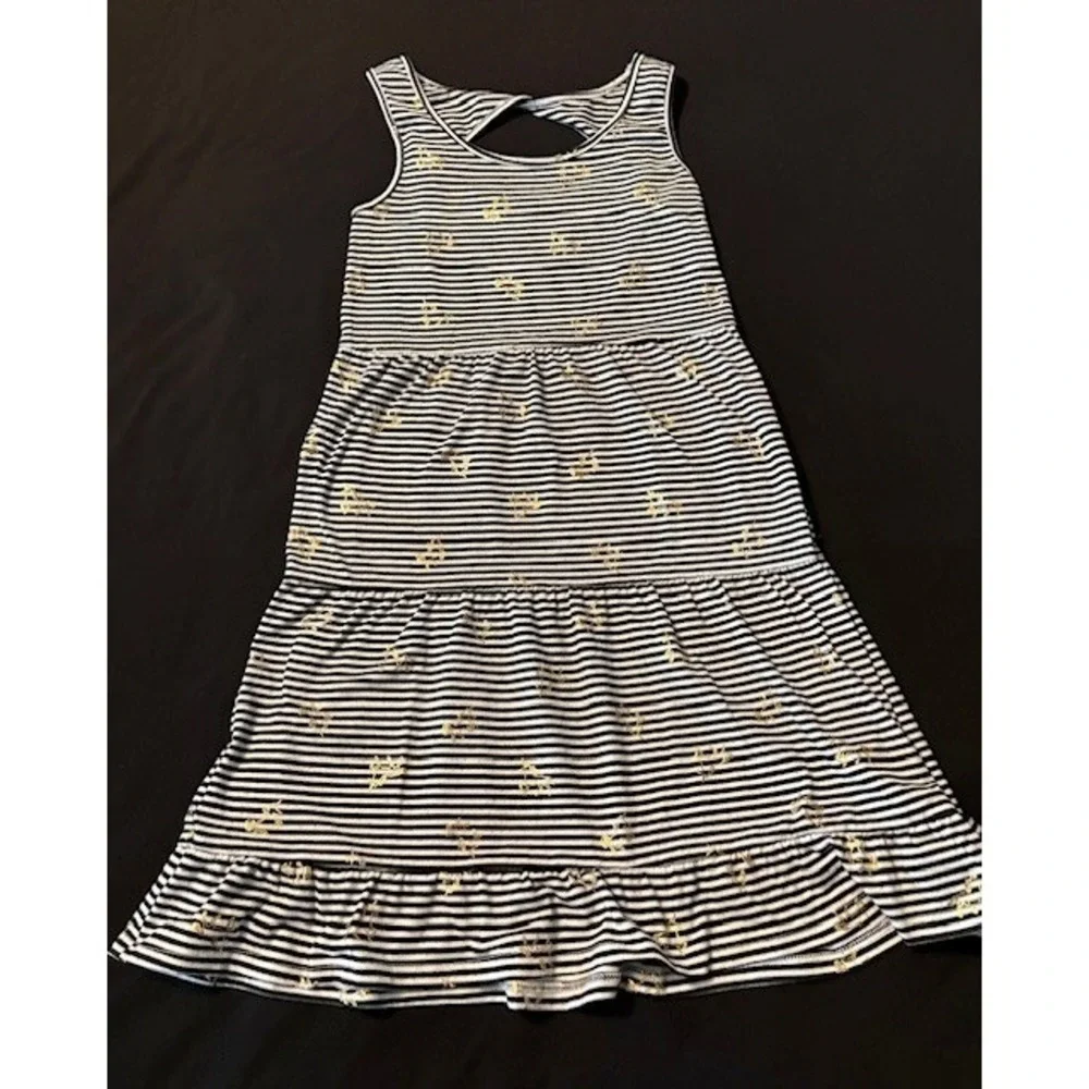SO girls size 7/8 striped tank dress with gold unicorn print